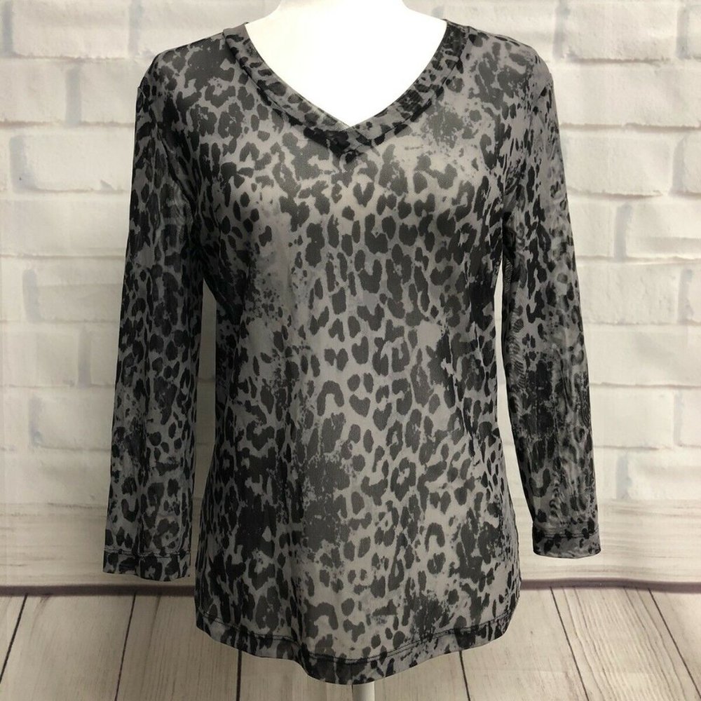 St John Sport Sheer Animal Print Top Shirt S